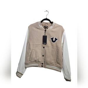 True Religion True Varsity Letterman Jacket White Women's Size Large